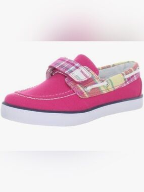 Little Kids Polo Ralph Lauren Pink Canvas Boat Shoe with Plaid Strap